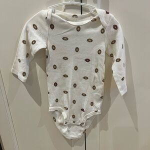 White and Brown football onesie. 12m